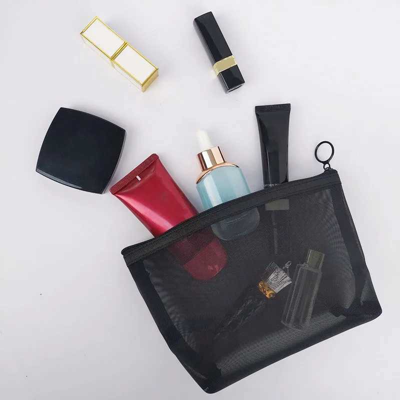 1pcs Black Womens Cosmetic Bag Mesh Storage Organizer for Cosmetics Pencil Case Travel Girl Brush Toilet Makeup Pouch CaseXJ250910