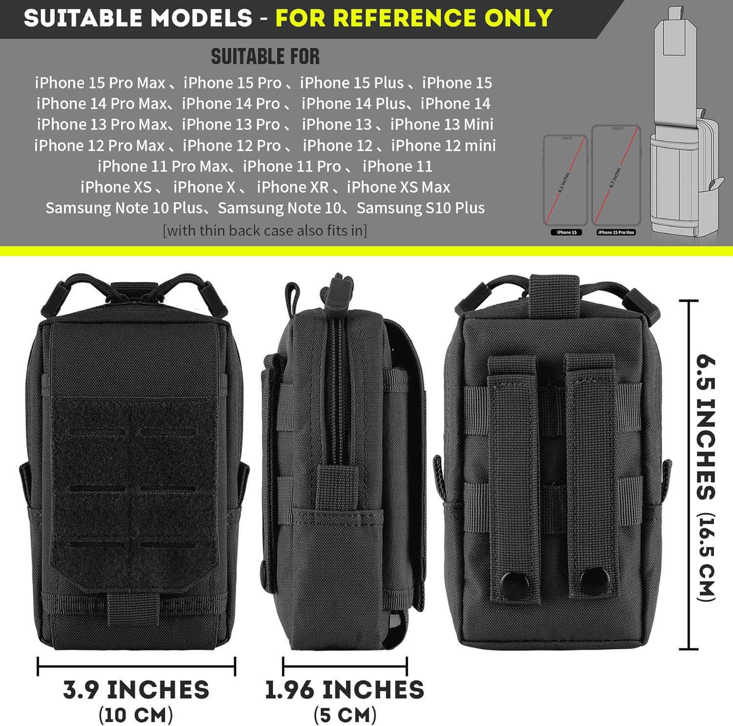 MultiPurpose Tactical Molle Pouch Waist Bag for Mobile Phone Belt Pouch Holster Cover Case for iPhone 16 Pro Max16 Pro1615 Pro Max14 Pro Max13 Pro Max