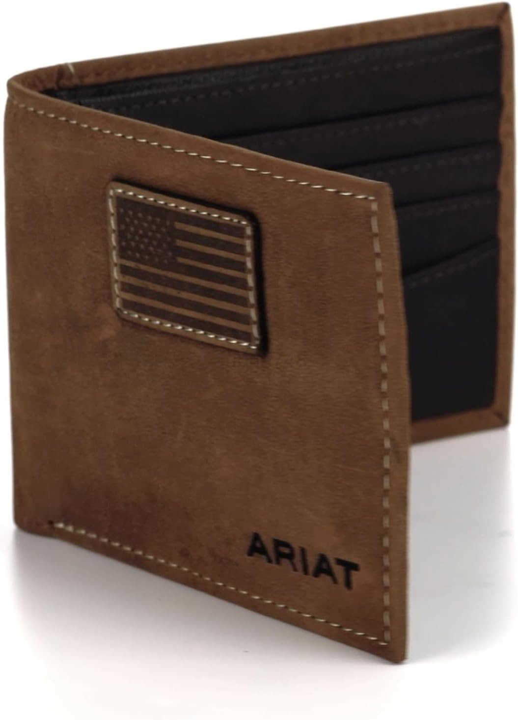 Mens Genuine Leather Bifold Wallet USA Flag Patch Medium Brown 312 x 414Z250910