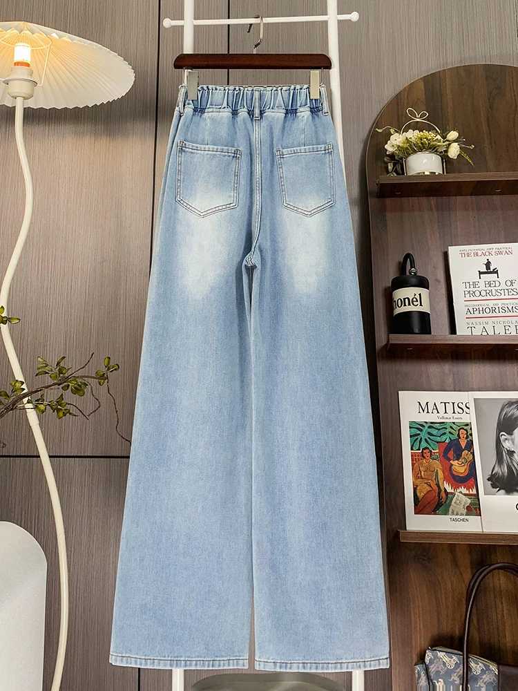 Retro Fashion Blue Baggy High Waisted Plus Size Jeans Woman Denim Long Pants Streetwear Autumn Winter Loose Wide Leg Trousers Z250910