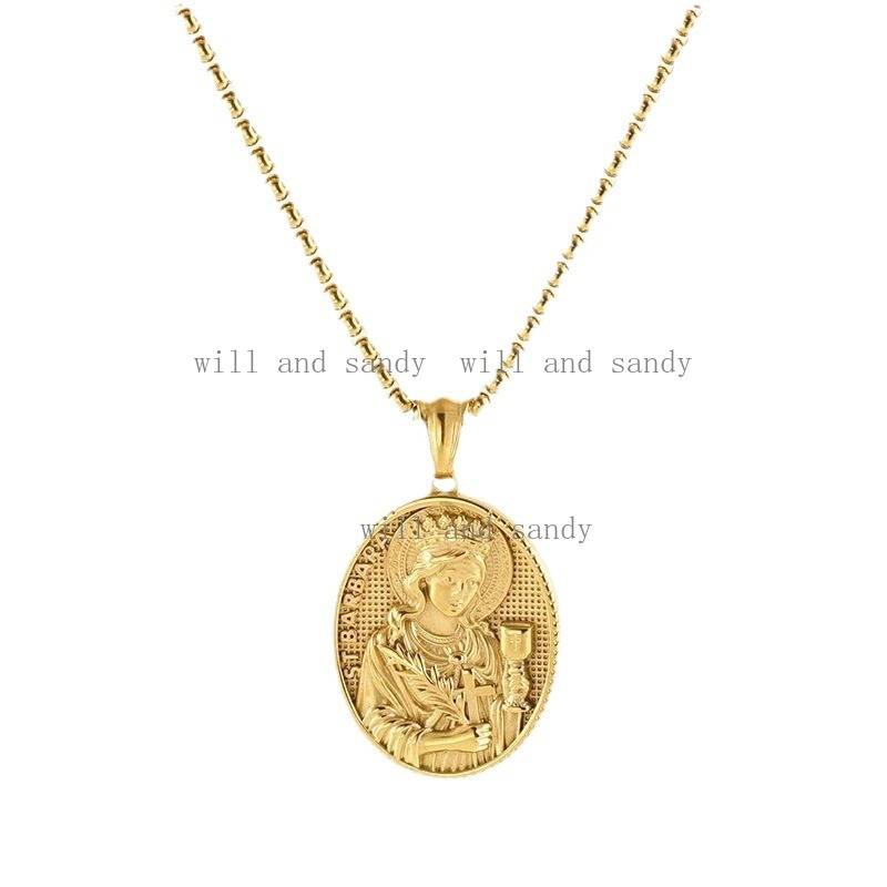 Non Tarnish 18K Gold Christian Necklace Statue Virgin Mary Jesus Cross Pendant Necklace Designer Jewelry Madonna Hip Hop Gold Necklaces for Woman Amul