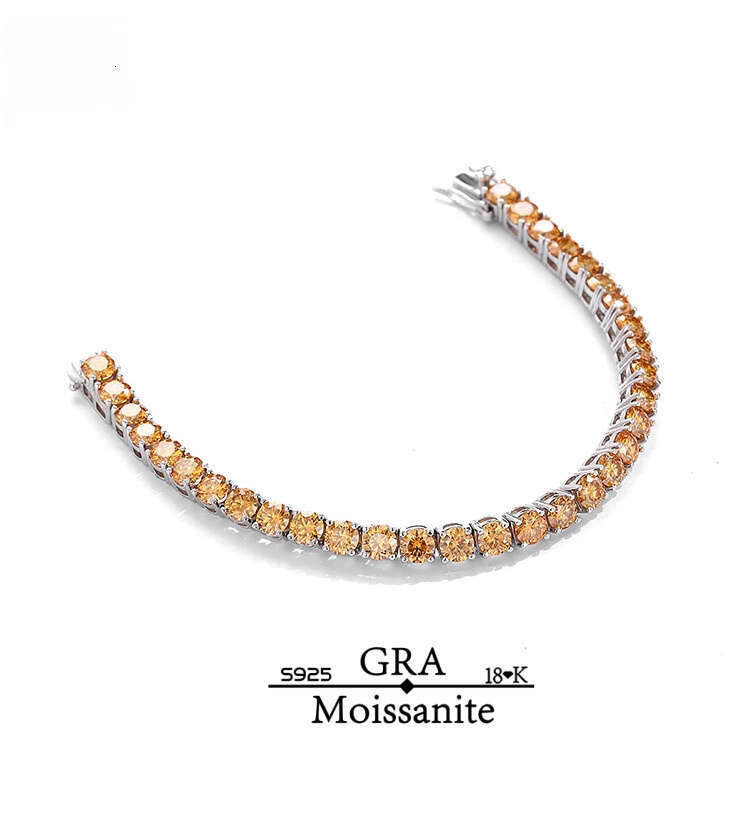 Factory Wholesale Price S Sterling Sier Champagne Moissanite Tennis Bracelet Unisex 0.01ct-1ct in Stock