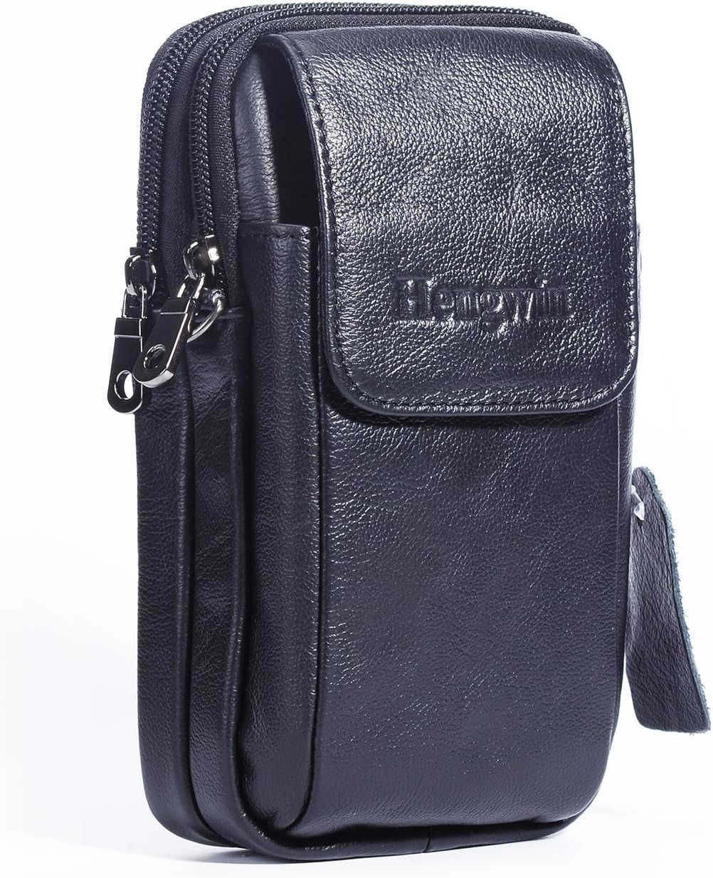 Leather Vertical Men Cell Phone Holster Wallet Case with Belt Clip Loop Travel Messenger Bag Waist Pouch Crossbody Purse Fits for iPhone 15 14 Pro Max