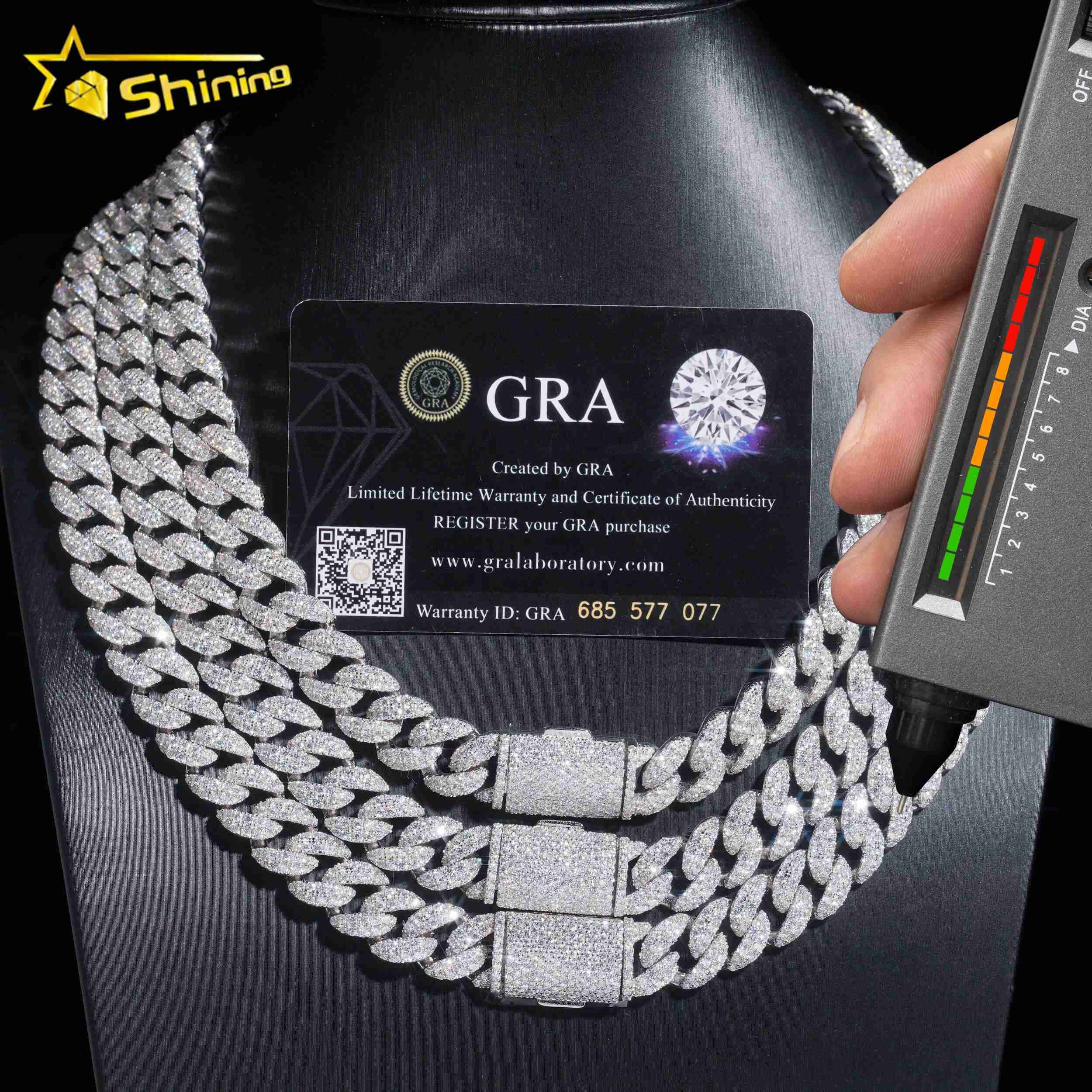 RTS 12mm Width Sterling Silver 925 Vvs Moissanite Cuban Bracelet Hip Hop Iced Out Jewelry Men Necklace Cuban Link Chain