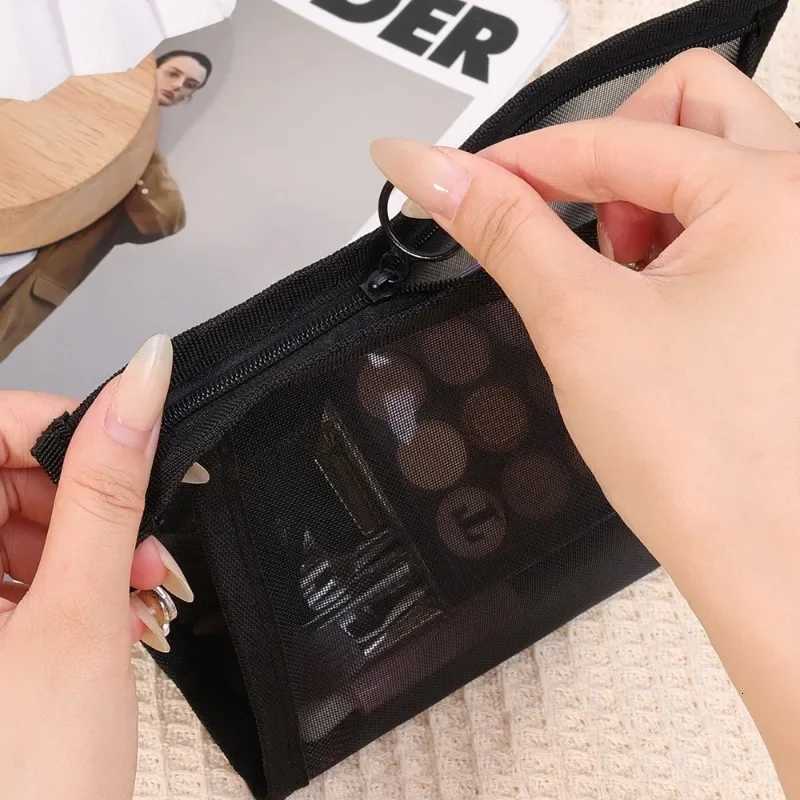 Travel Black Mesh Cosmetic Bag Zipper Makeup Bag For Women Wash Toiletry Bag Makeup Organizer Portable Storage PouchXJ250910