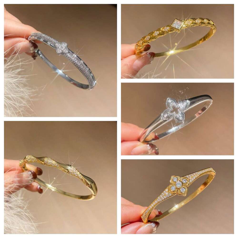 Gold Tone Full Diamond Luxury Jewelry Classic Super Flash Adjustable Butterfly Sun 4-Leaf Clover Bracelet Moissanite Designer Bracelet Single Row Tenn