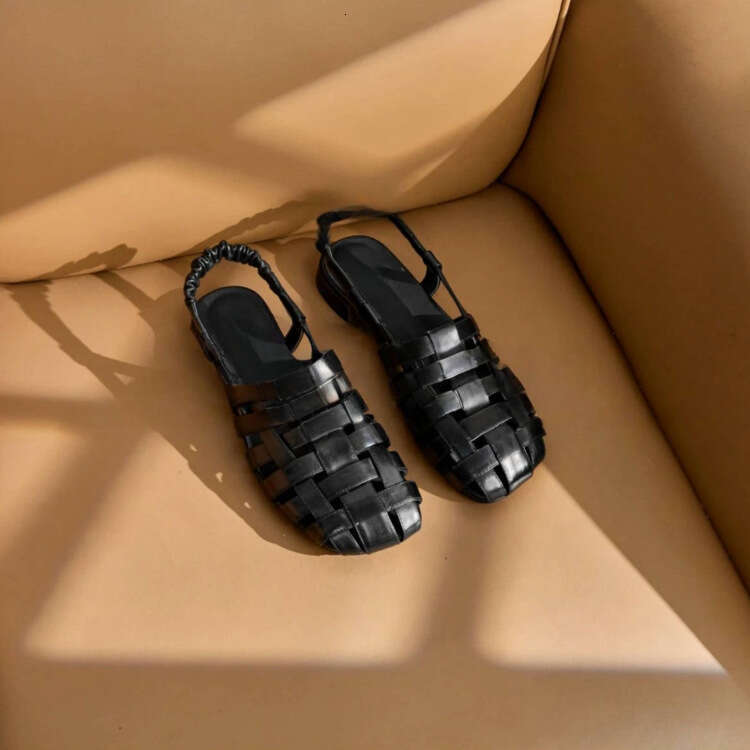 Lanjia- Peigi 2025 Spring Summer New Square Toe Chunky Sandals Low Heel Cowhide Fashion Women's Shoes 5-13P 1F56b