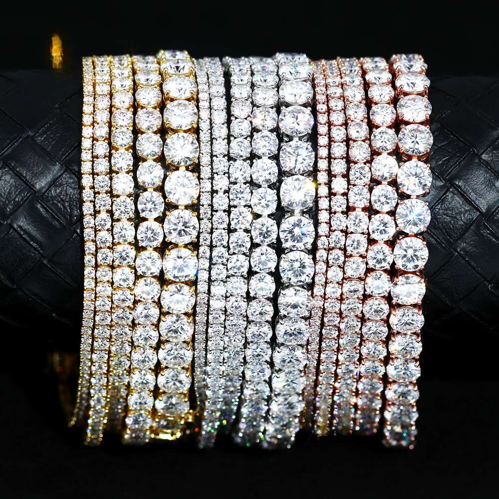 Fancy D Color White Moissanite Tennis Bracelet 2mm-6mm Brilliant Cut Dia S Gold Plated Wholesale Price