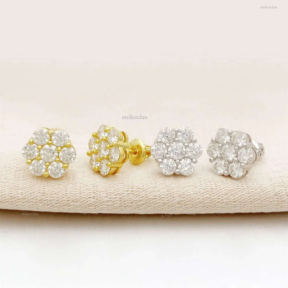 Fashion Stud Women D VVS Moissanite Cluster with Screw Back Sterling Sier Earrings Studs - Ideal for Sensitive Ears