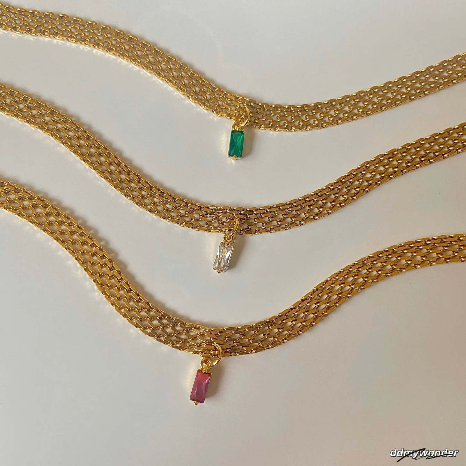 Ins Niche Gold-Plated Green Zircon Braided Collarbone Choker Necklace 250710 ddmywonder ddmywonder