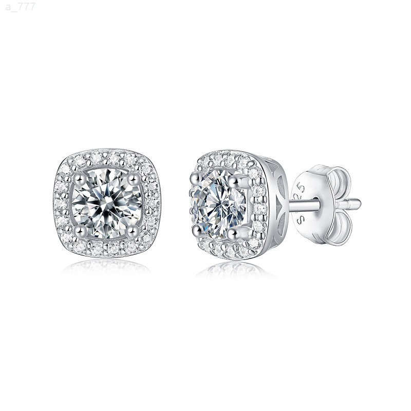 Square Gra Certificate Vvs Moissanite Earrings Stud Prong Settings 925 Sterling Silver Moissanite Earrings for Wedding Jewelry