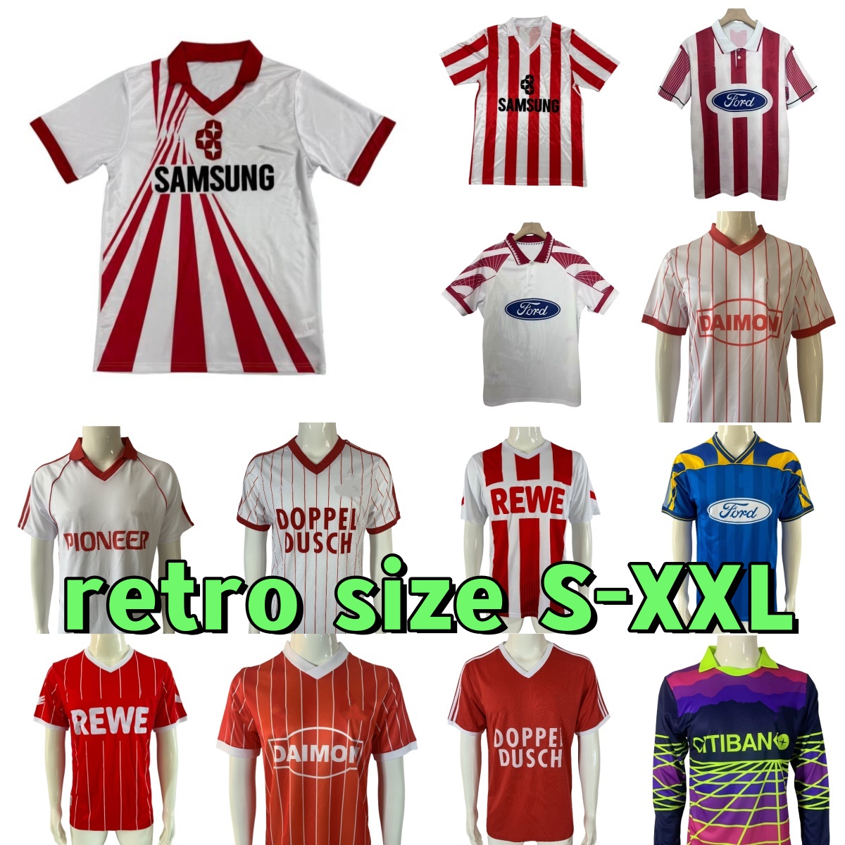 17 18 Koln Retro Soccer Jerseys 80 81 82 83 84 85 86 90 91 96 97 Home away Red Vintage Football Shirt Short Sleeve Adult Uniforms