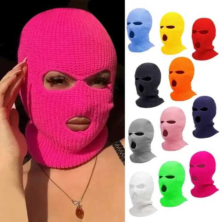 Motorcyc Windproof Fl Face Knit Hats Cust SkiMask Men Warm Wool clava broidery Winter hats Knitted 3 Hos Ski Mask G250910