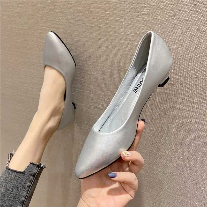 Spring Low Heel Shoes for Women Pu Leather Solid Color Silver Shoes Gold Lowheels 30cm Size 3541 Pointed Toe Comfortable W250910
