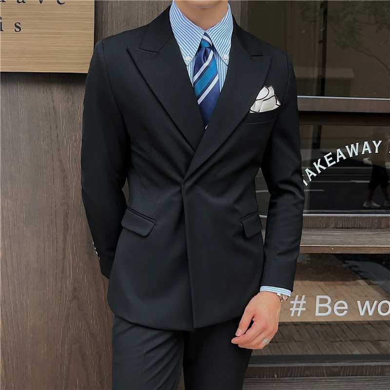 2024 Slim Fit Solid Color Suit Set British Style Fashion Handsome Light Luxury TwoPiece Ensemble W250910