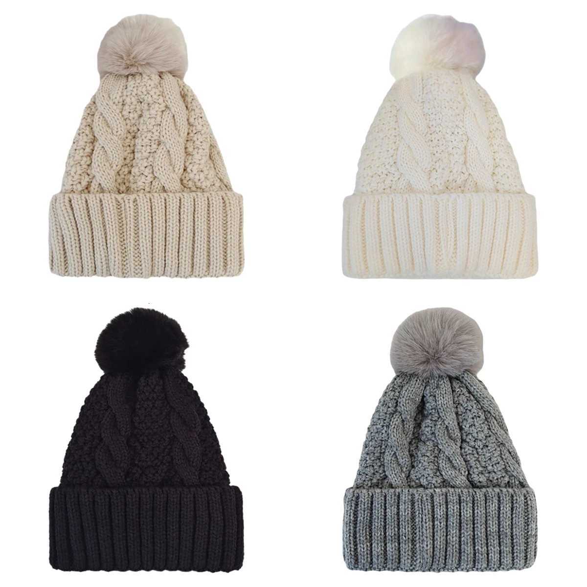 Winter Windproof Knitted Hat with Pp Solid Color Thick Plover Beanie for Wen Girls Cold Weather Protection G250910