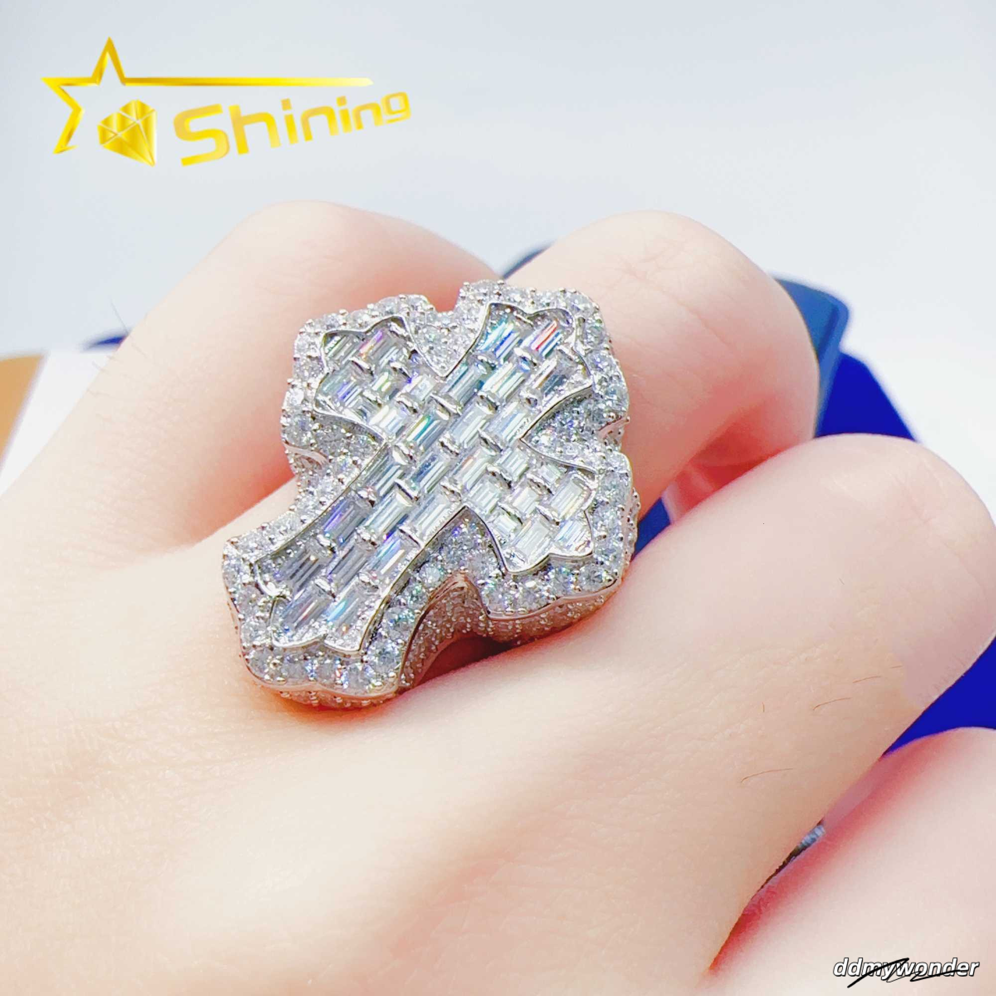 Iced Out Sterling Sier Hip Hop Moissanite Ring Men Custom Cross Finger Rings ddmywonder ddmywonder ddmywonder ddmywonder