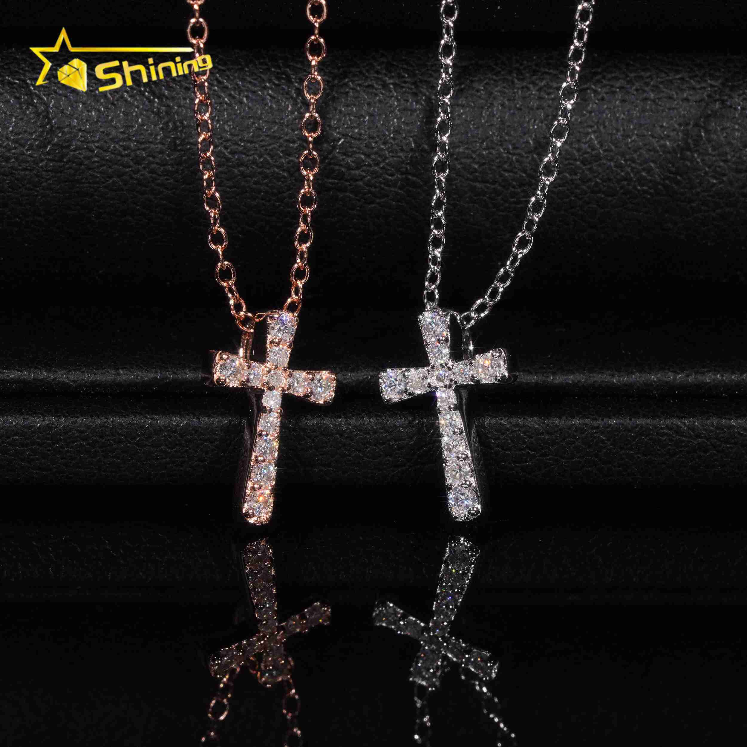 Fine Jewelry Diamond Pendant Necklace 925 Solid Silver Pass Diamond Tester Moissanite Cross Pendant