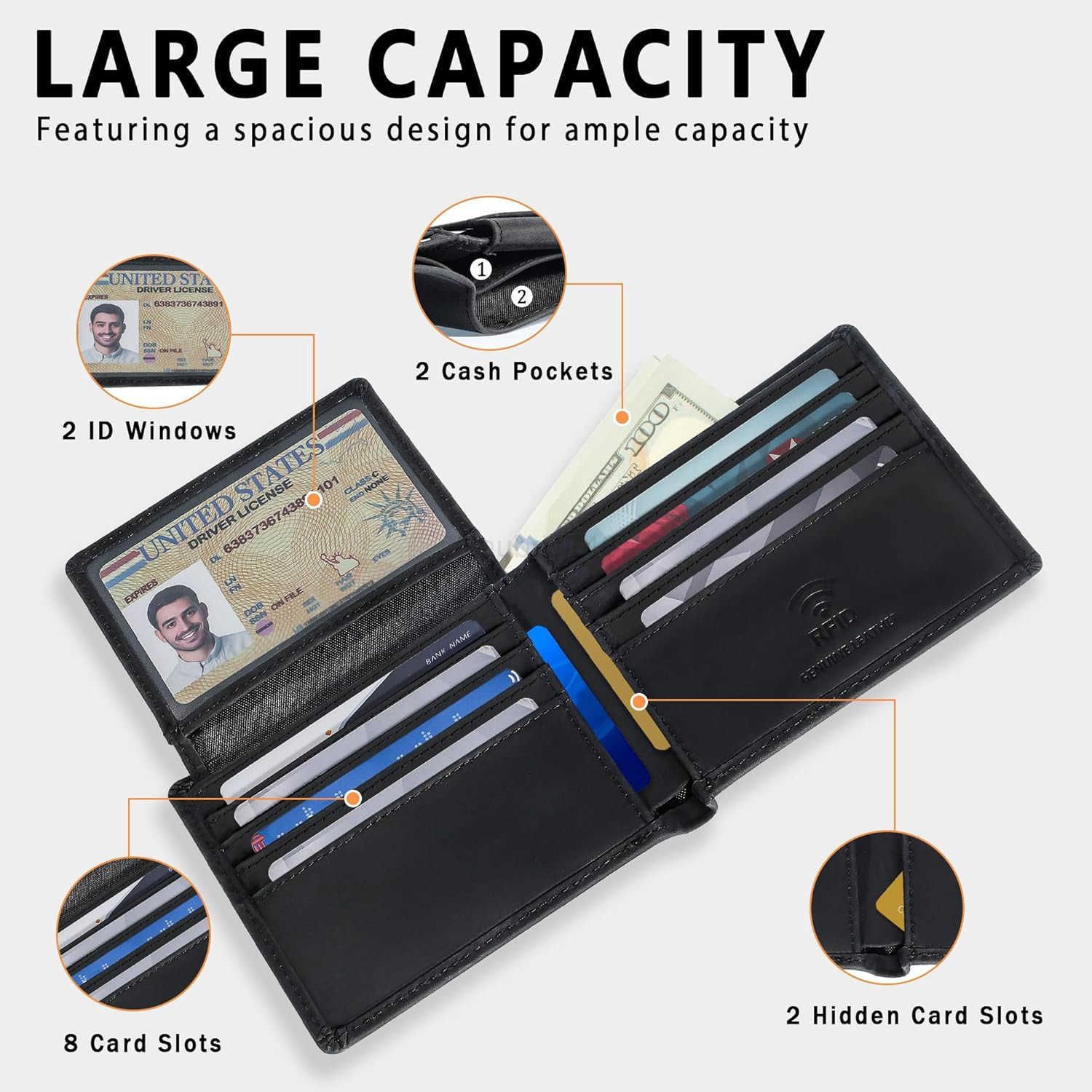 Genuine Leather Wallet for Men with Gift Box Handmade Bifold Stylish Mens Wallets Rfid Blocking with 2 ID WindowsZ250911