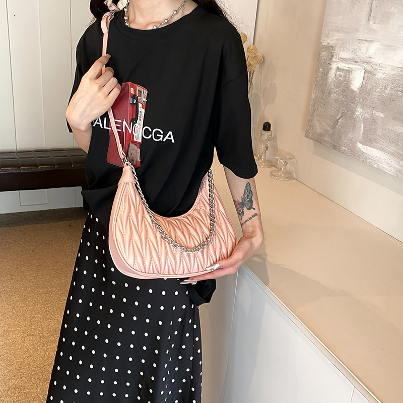 Free shipping designer New Summer Chain Pleated Women Bag Fashionable Textured Handbag Versatile Light Luxury Shoulder Bag Underarm Crossbody Bag
