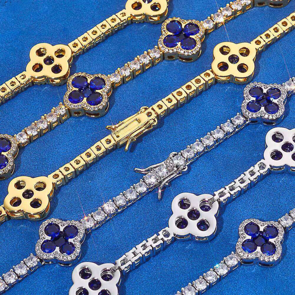 NUOYA Women Sterling Sier Tennis Choker Bracelet Set Iced Out VVS Moissanite Four Leaf Clover Fine Hip Hop Jewelry