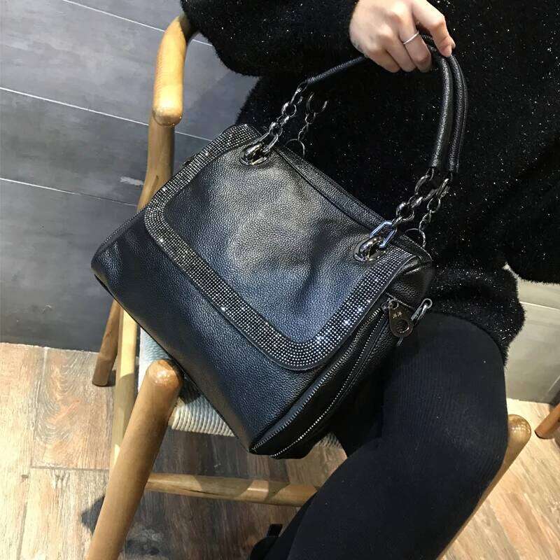 Designer Bag Dia Inlaid Cowhide Handbag Large Capacity Soft Leather Single Shoulder Simple European And American Style Women's Bag