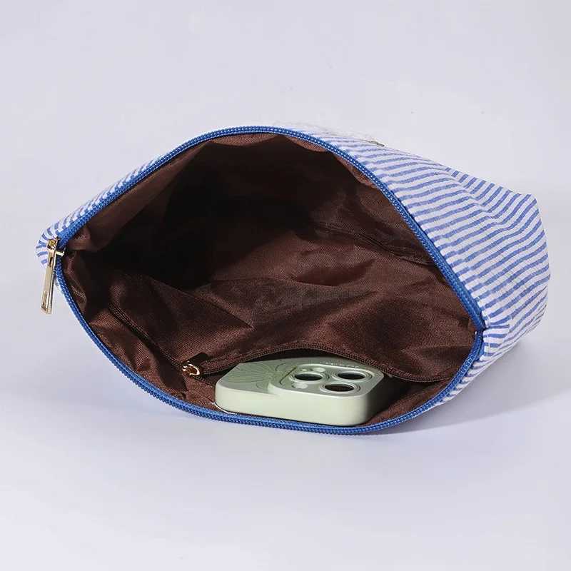 2 Pcs Set Womens Cosmetic Bags Large Capacity Ladies Stripe Toiletry Bag Makeup Case Travel Female Storage Handbag Clutch PurseXJ250910