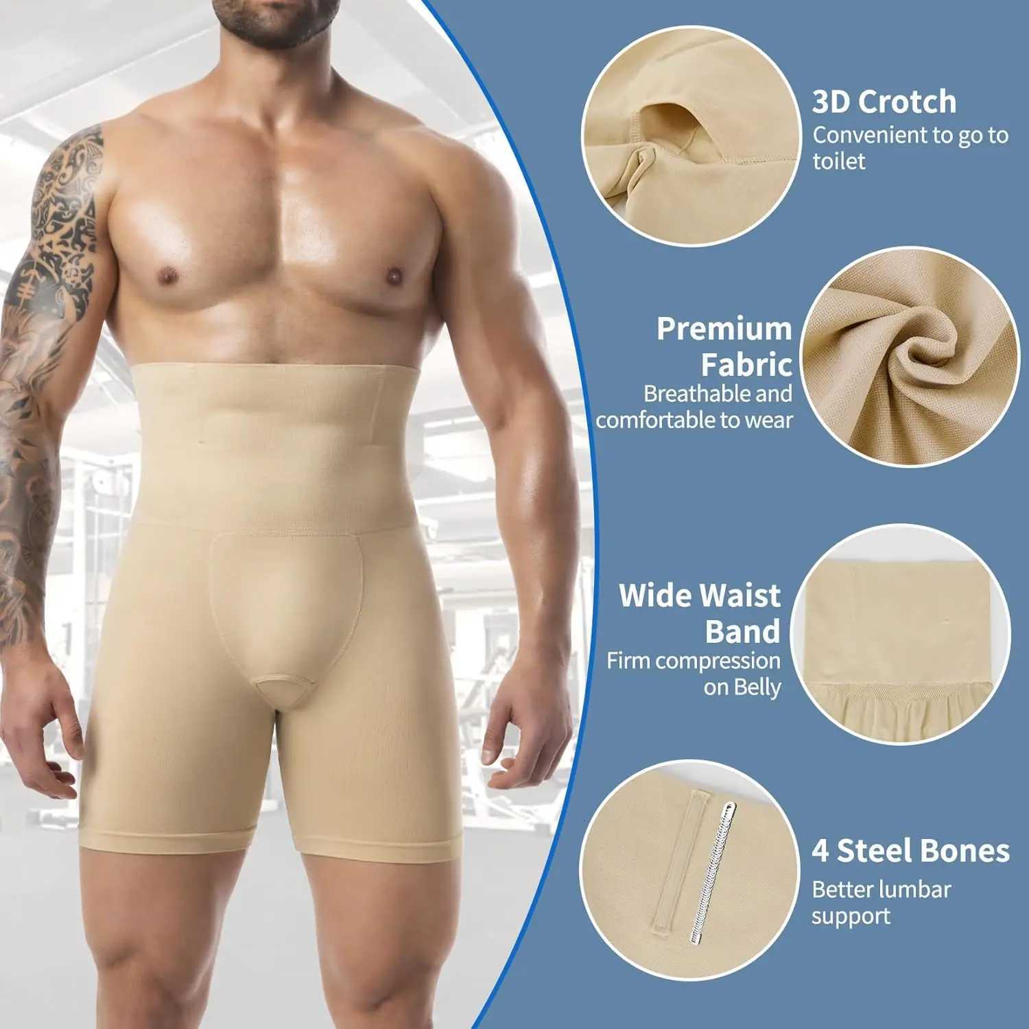 High Waisted Mens Shapewear Tummy Control Shorts Slimming Body Shaper Compression Boxers Briefs 3D pouch with Steel Bone New W250910