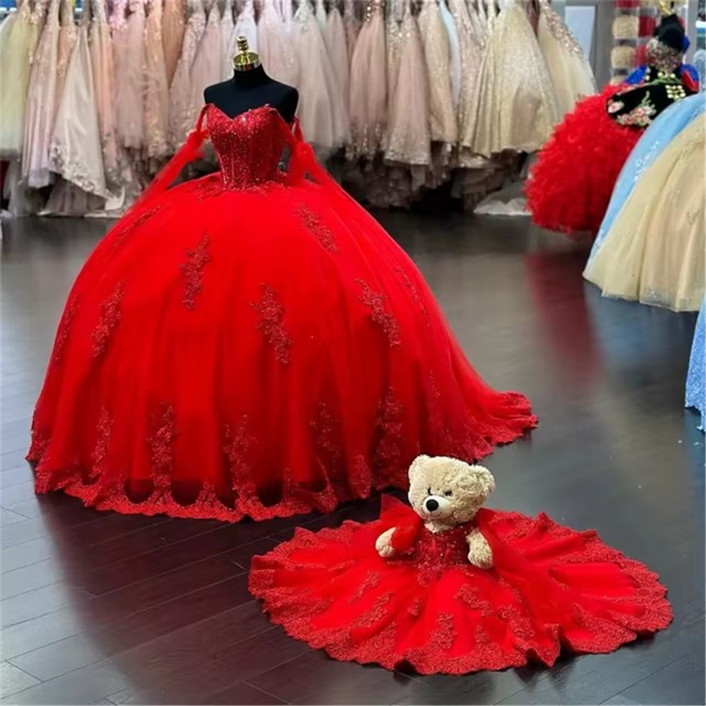 Lace Quinceanera Dresses Ball Gown Appliques Beaded Lace Up Corset 15 16 Birthday Prom Party Gown Vestidos De 15 Anos