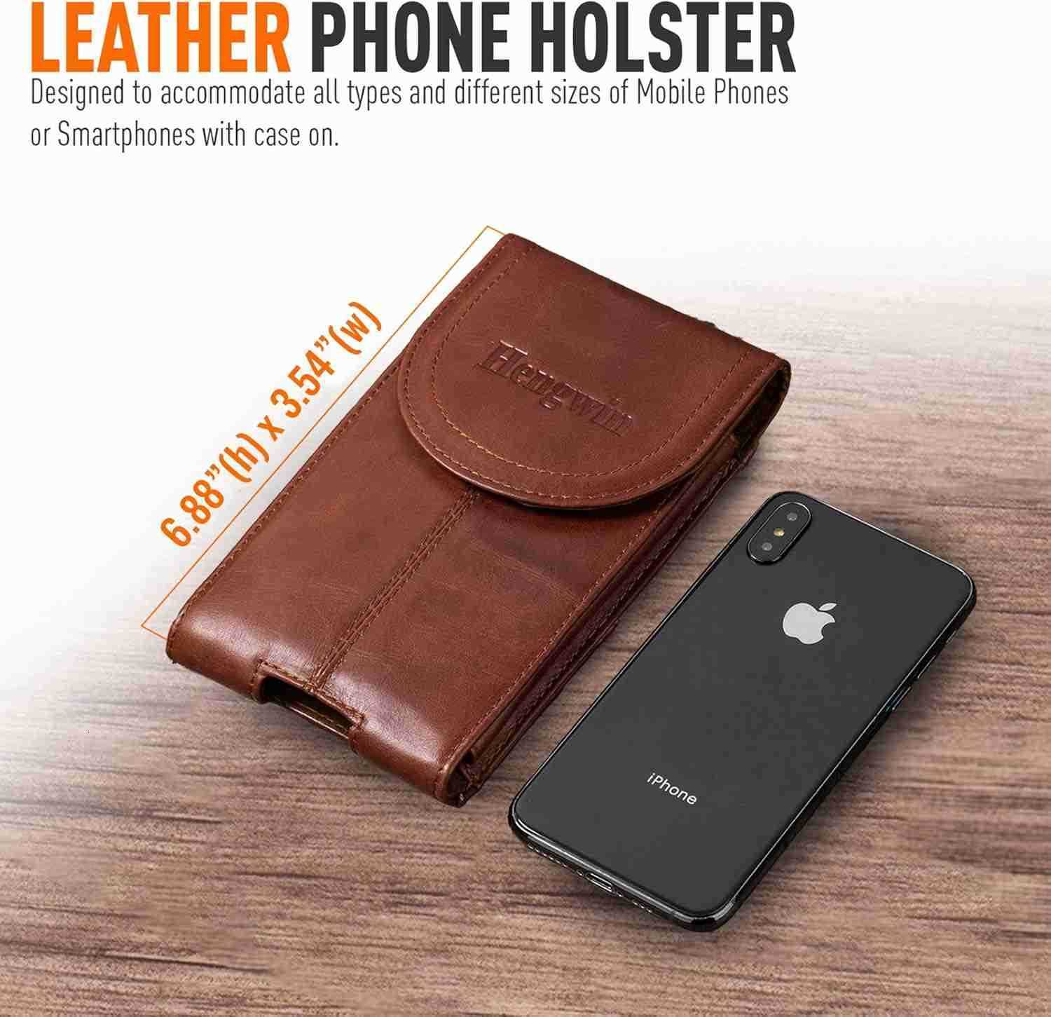 Genuine Leather Cell Phone Holster for Belt Men Vertical Phone Holder Belt Pouch Fits for iPhone 15 Pro Max 14 Pro Max 13 Pro Max S24 Ultra Note9 Ca Z