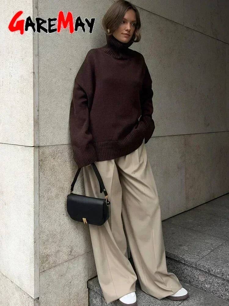 Women's Turtleneck Oversize Winter Vintage Knitted Red Pullover Soft Gray Warm Sweater for Women 2025 dongdumaoyi