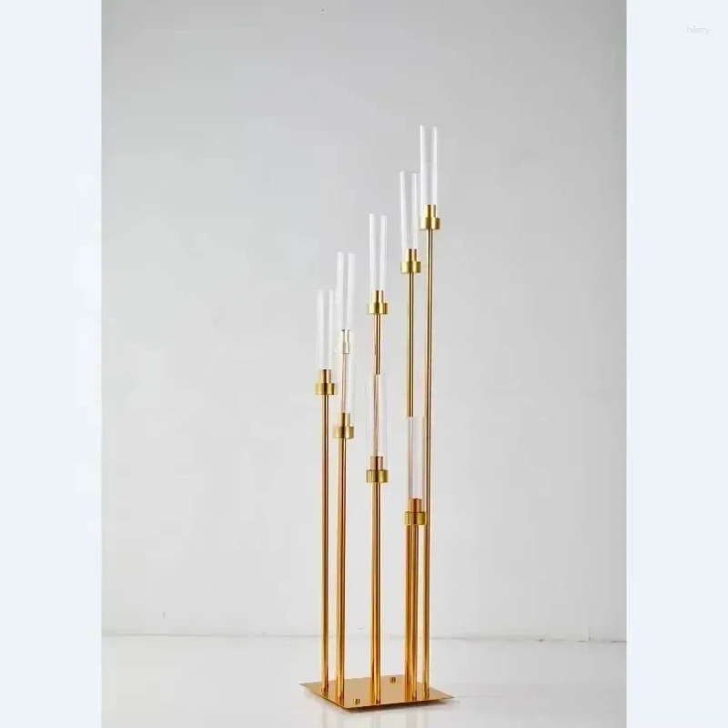 Candle Holders 2-10pcs 8 Heads Metal Candelabra Road Lead Table Centerpiece Gold Candelabrum Stand Pillar Candlestick Weddin XJ260305