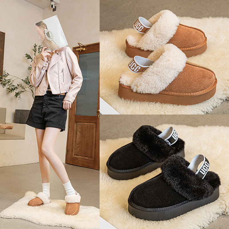 Designer Shoes Thick Soled Plush Slippers for Women Fleece Lined Thickened Warm Cotton Shoes Snow Boots