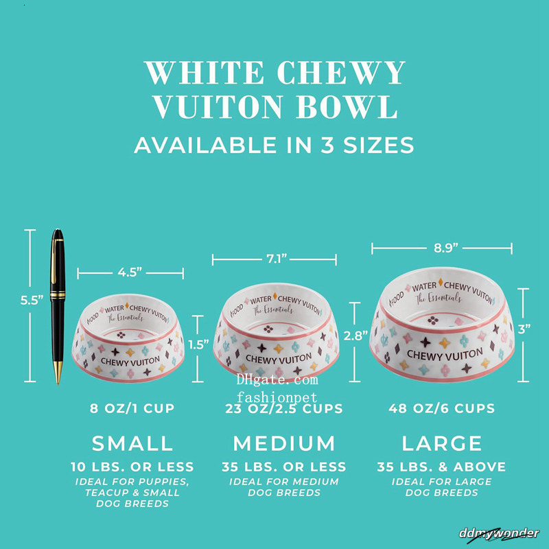 Designer Bowls And Placemat, Water Bowls, Grade BPA Free, Non-Skid Bottom Dishwasher Safe, Dog Food Mat Included, White 23Oz J01 ddmywonder ddmywonder
