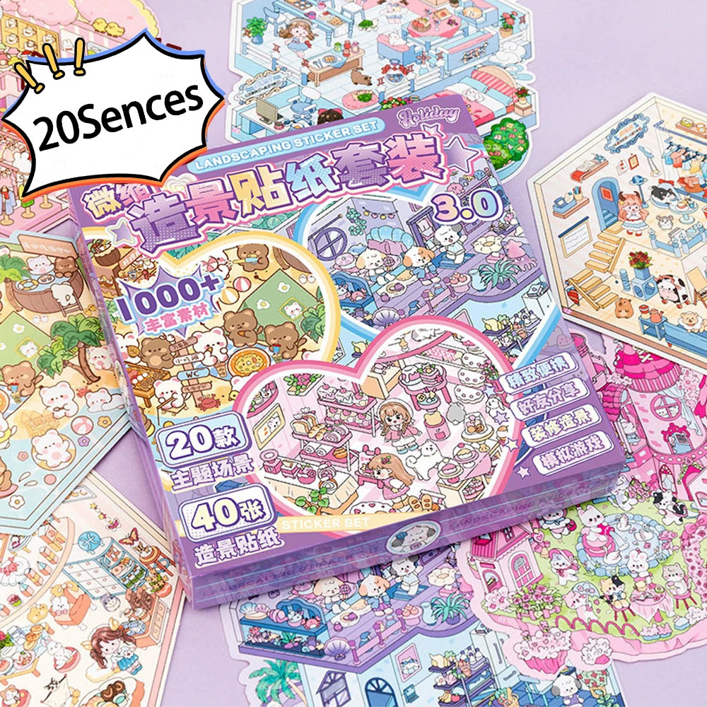 20Scenes 25D Landscape Sticker Collection Box Cartoon Scene DIY Toy Game Festival Birthday Present Gift for Kid Girl Child 250909