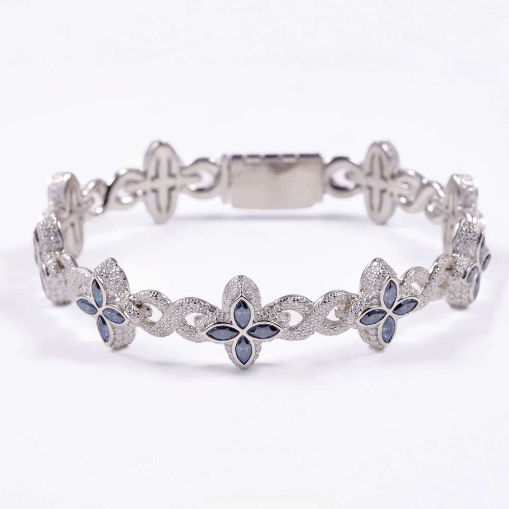 Charm Colorful Marquise Eye Moissanite Four Leaf Clover Sier Cuban Chain Mens Women Jewelry Bracelet Bangles