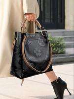 Women's Fashionable Floral Emed Set, Including Large Capacity Handbag & Crossbody Bag, Trendy Versatile Daily Commuting Bag Set