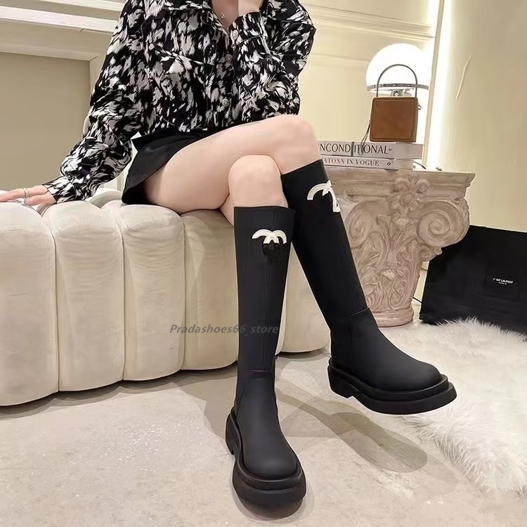 2025 New Luxury brand designer Women Boots Zipper Suede Thick Flat bottom Simple Thick double Autumn Boots chan Knee High Botas ccBoots c Shoes