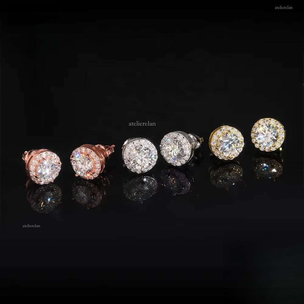 Fine Jewelry Halo 1ct Center Dia Pass Test Sterling Sier Moissanite Men Hip Hop Earrings