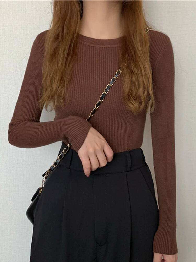 2025 New Women Sweater Autumn Long Sleeve Pullover Basic Top Fashion O-neck Elastic Female Winter Solid Knitted Jumper dongdumaoyi
