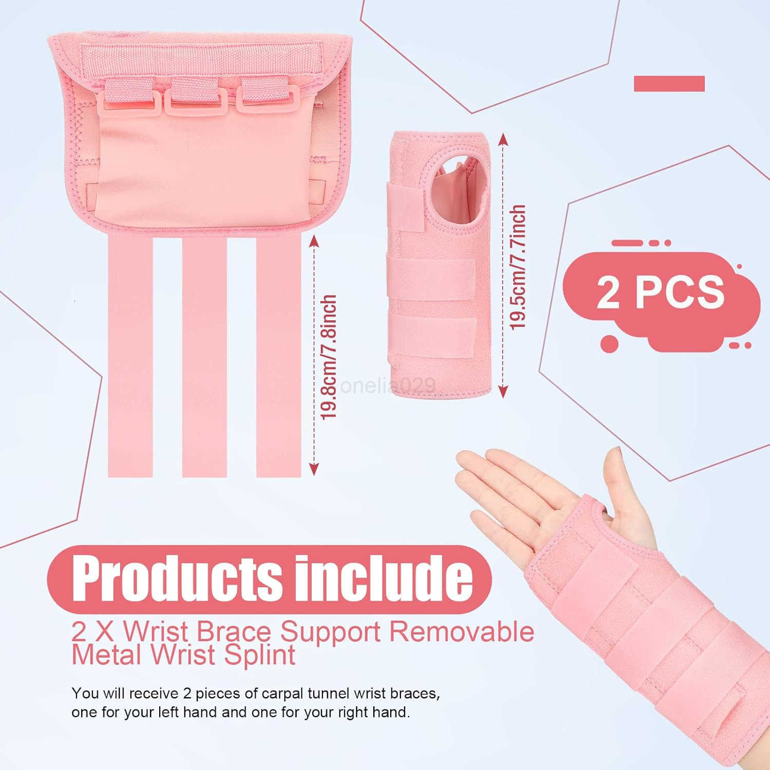 2 Pack Carpal Tunnel Wrist Brace Night Wrist Sleep Support with Metal Splint Adjustable Compression Strap for Women Men Tendinitis Sports Sprained Pai