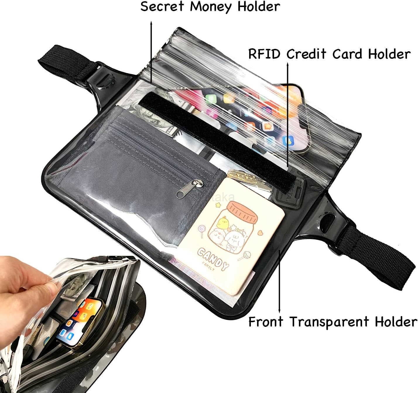 Waterproof Waist Pouch Dry Belt Bag Fanny Pack Keep Your Key Fob Wallet Kindle Phone Dry Perfect For Swim Surf SnorkelBlack Z250910