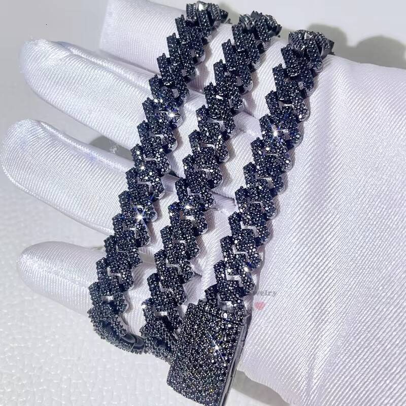 Guangzhou Shining Jewelry 10MM Sterling Silver Hip Hop Iced Out Black Moissanite Cuban Chain