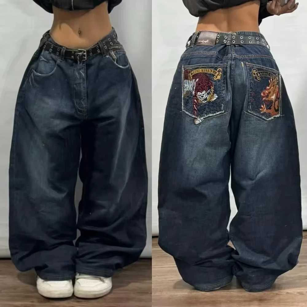 American Fashion Trend Joker Pattern Embroidered Loose Jeans Women Street Y2K New Hip Hop Oversized Wideleg Pants Unisex Jeans Z250910