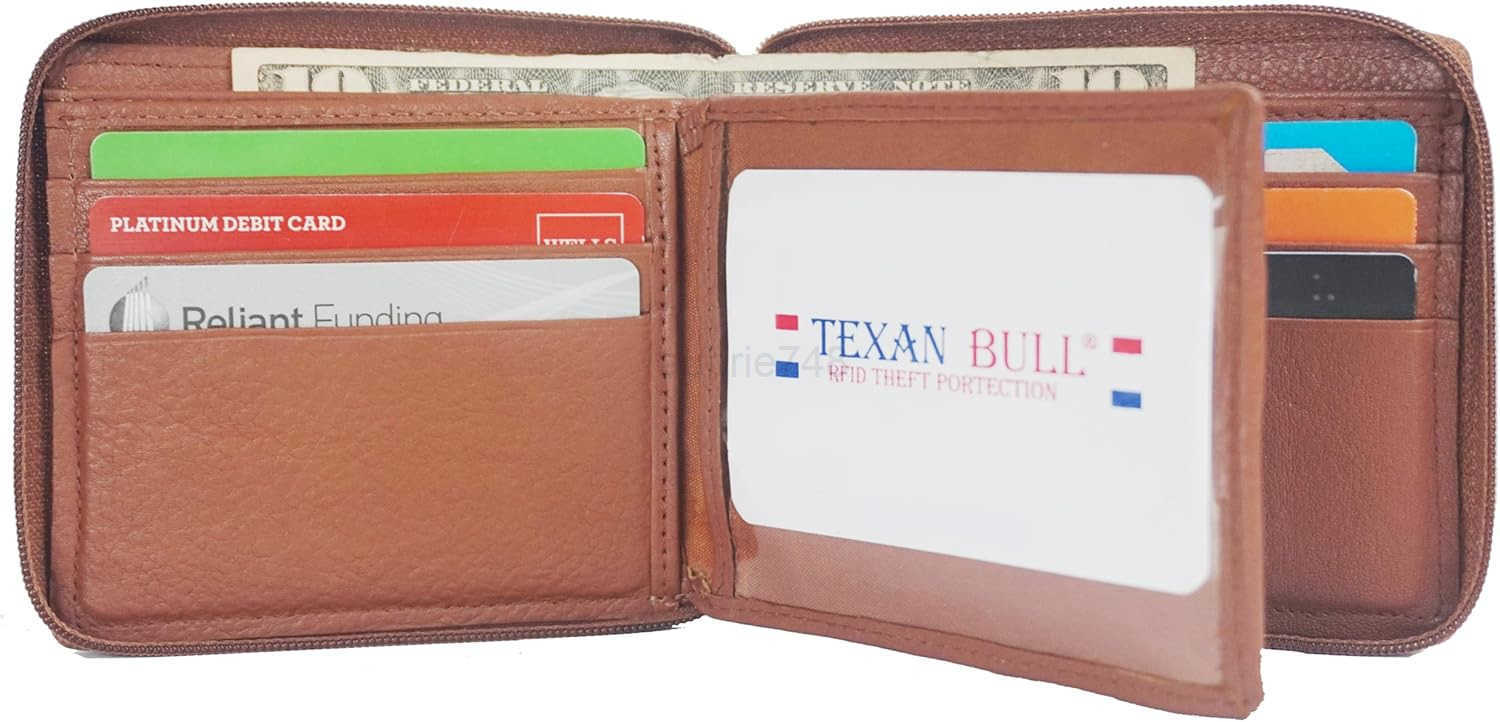 Mens Leather Zipper wallet Zip Around Wallet Bifold Multi Card Holder BlackZ250910