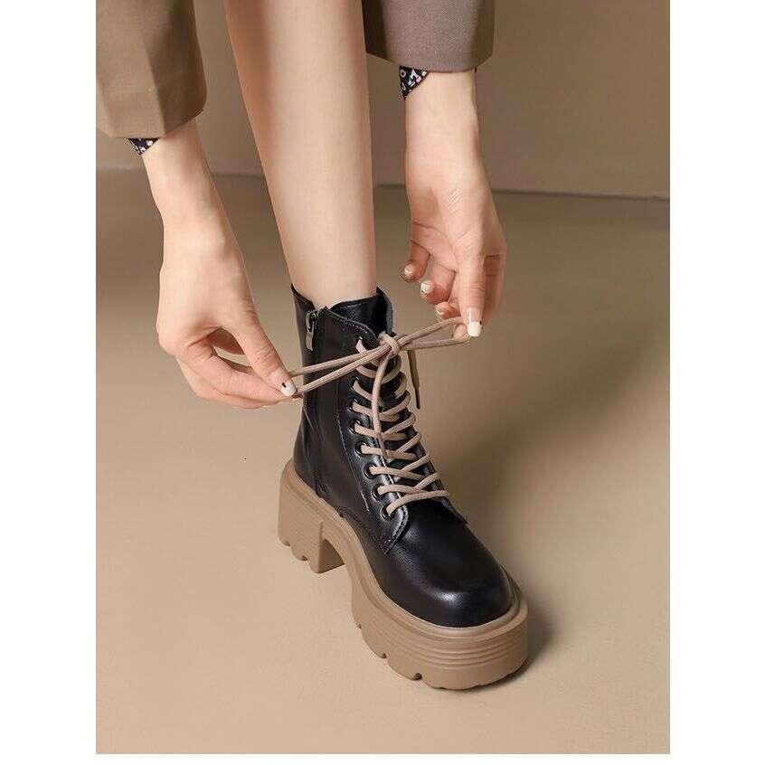 Martin for Women 2025 Winter New British Style Short Spring Autumn Height Increasing Thick Sole Designer Shoe Chunky Heel Non-Slip Stylish Women'