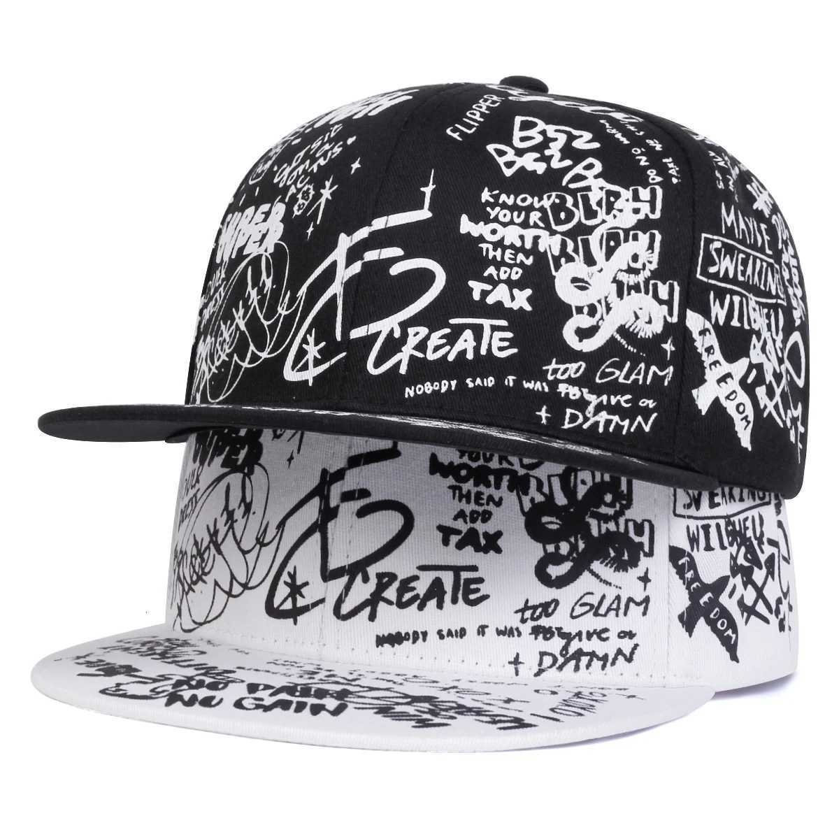 Unisex Black and white tter Graffiti Printing Hiphop Hats Spring Autumn Outdoor Adjustab Casual Baseball s Sunscreen Hat G250910