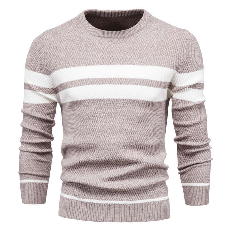 In stock autumn and winter casual striped pullover color block round neck men's European size knitted sweater