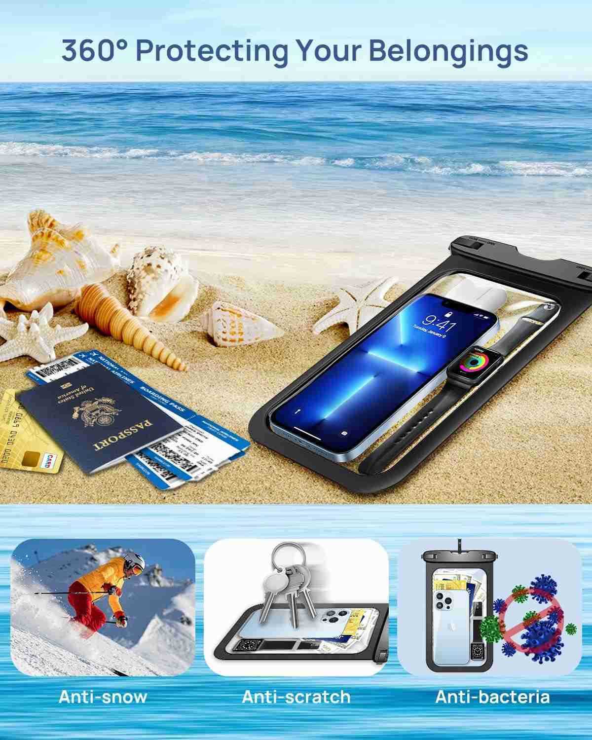 105 Large Waterproof Phone Pouch 2 Pack Universal IPX8 Waterproof Dry Bag with Lanyard for iPhone 16 15 14 Pro Max S25 S24 S23 Ultra S24 FE Pixel 9A Z