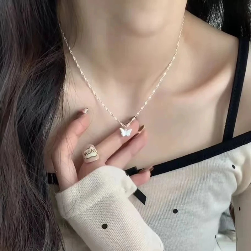 925 Sterling Silver Butterfly Necklace Simple Style Charm Animal Shape Pendant Choker Birthday Party Gift Womens Fine Jewelry250910
